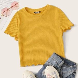 Shein Ribbed Lettuce-Edge Cropped Tee *brand new*
